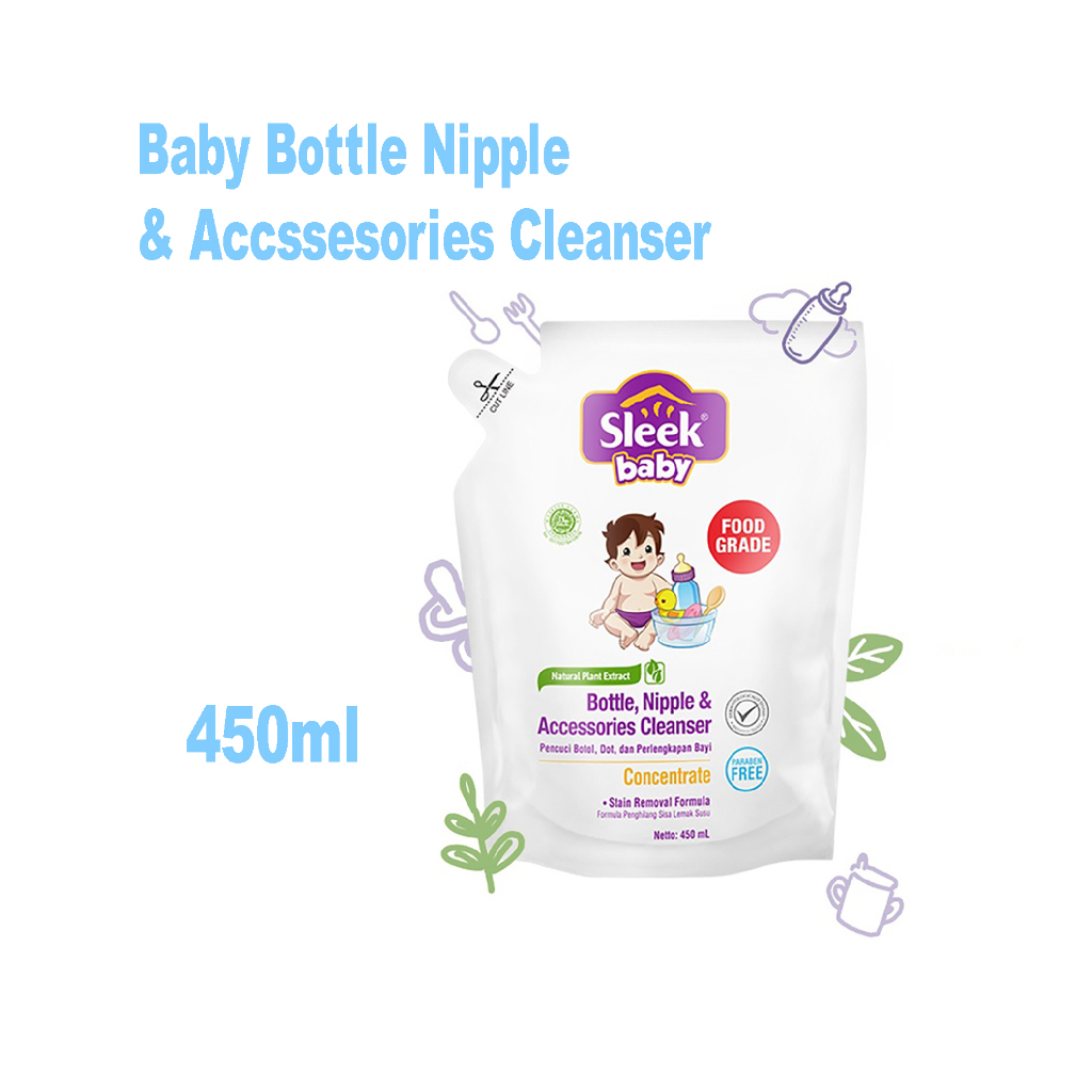 Sleek Baby Bottle Nipple &amp; Accessories Cleanser Pouch 450ml - Pencuci Botol, Perlengkapan Bayi