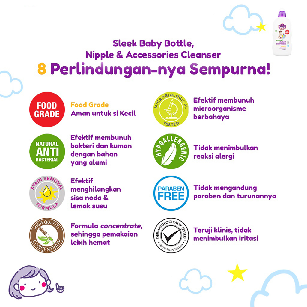 Sleek Baby Bottle Nipple &amp; Accessories Cleanser Pouch 450ml - Pencuci Botol, Perlengkapan Bayi