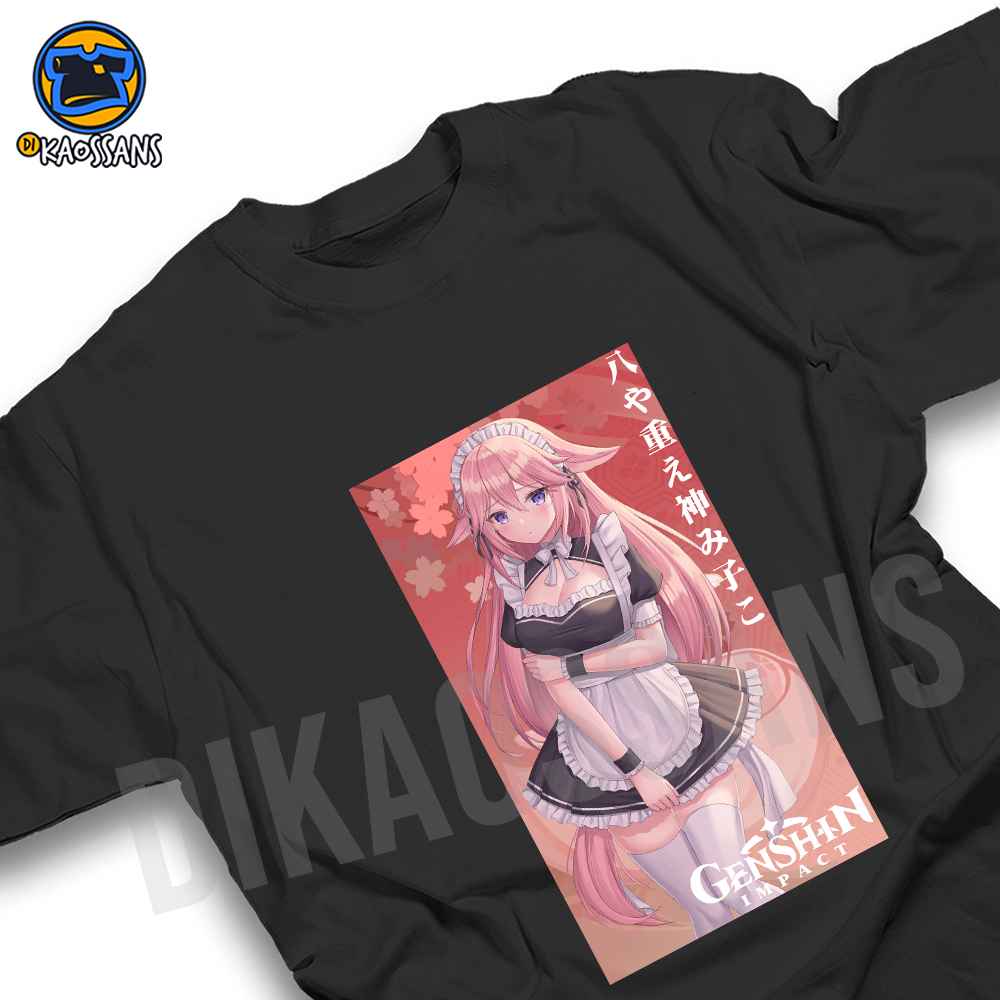 Kaos YAE MIKO MAID Tshirt baju distro cotton combed 30s UNISEX GAME GENSHIN IMPACT WAIFU ANIME JEPAN