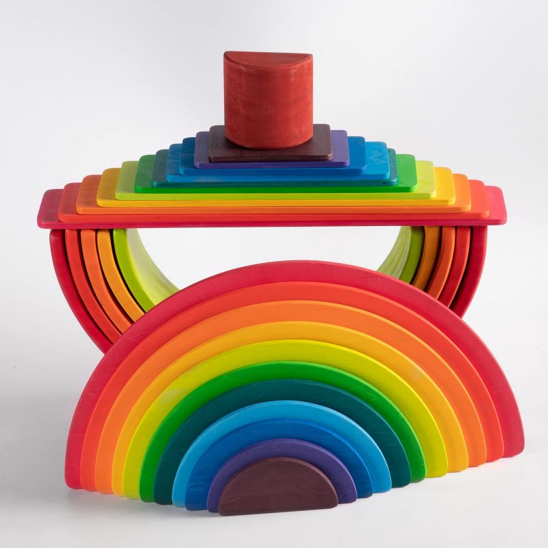 52pcs/Set Wooden Rainbow Stacking Block Mainan Pelangi Edukasi Montessori Kayu Rainbow Stacker