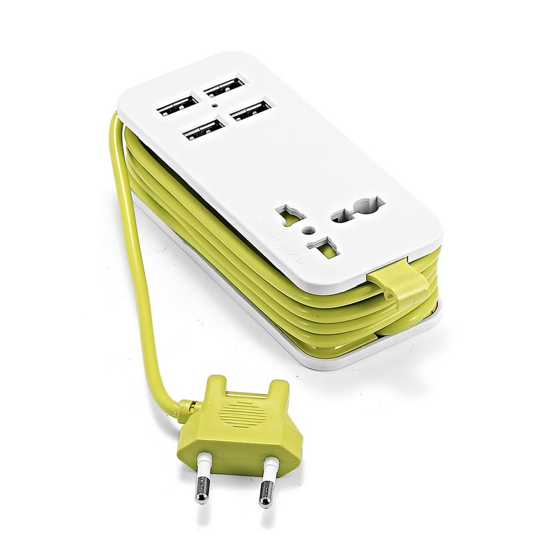 Stop Kontak Colokan Listrik Universal 4 USB Port EU Plug - S40N - White/Green