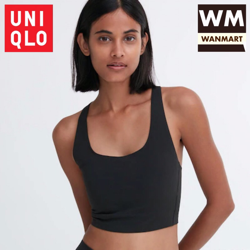 UNIQLO Women BRA Sport Olahraga Wanita Tanpa Kawat Aktif Square Neck Black
