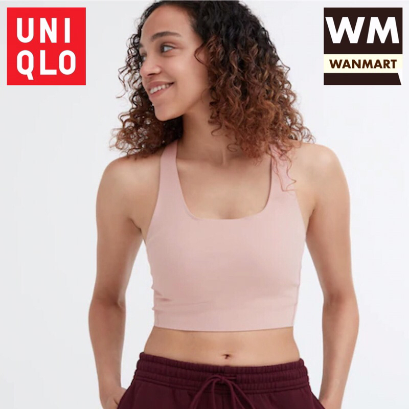 UNIQLO Women BRA Sport Olahraga Wanita Tanpa Kawat Aktif Square Neck Pink