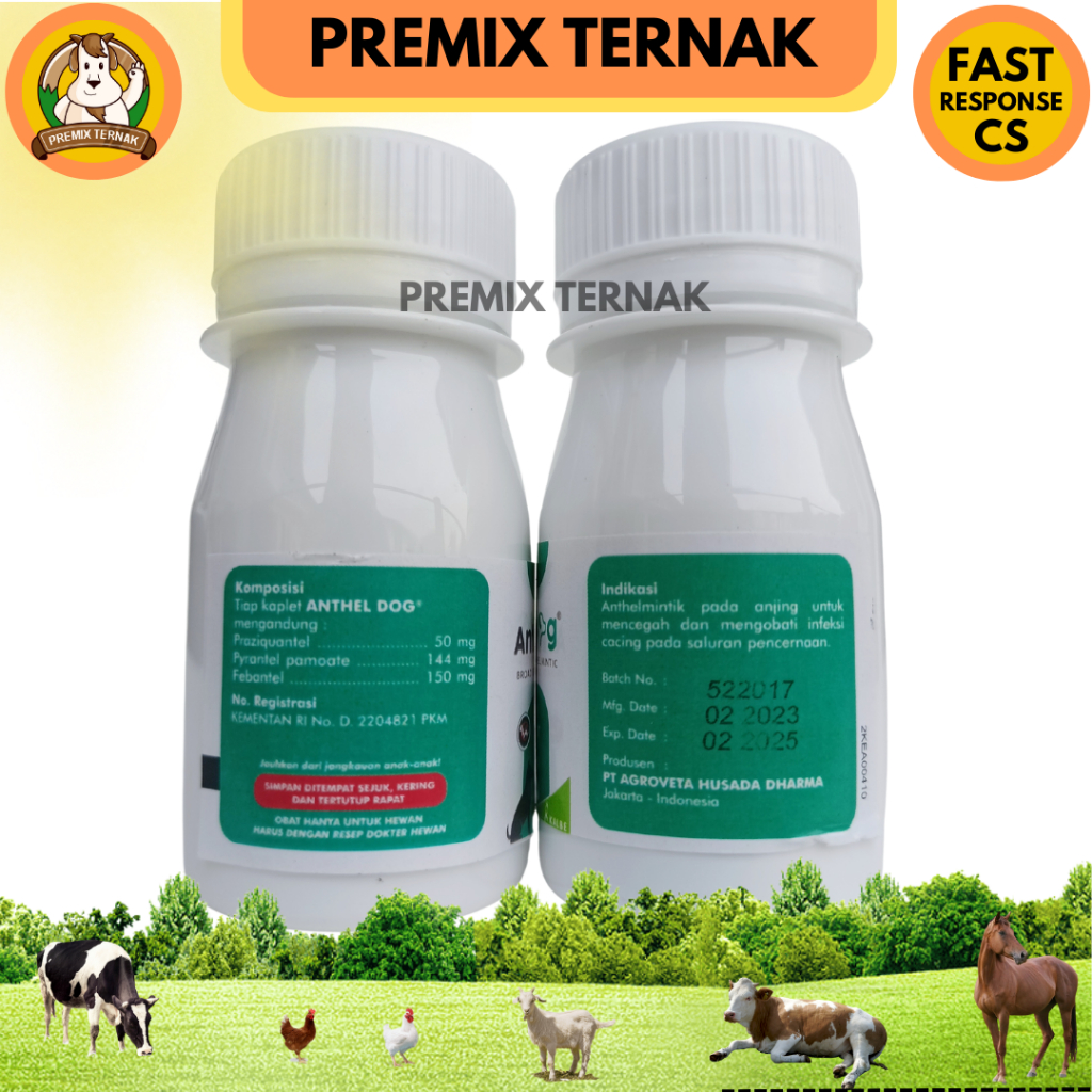 ANTHEL DOG 30 tablet (KEMASAN BOTOL) - Obat cacing anjing like DRONTAL DOG PLUS TASTY