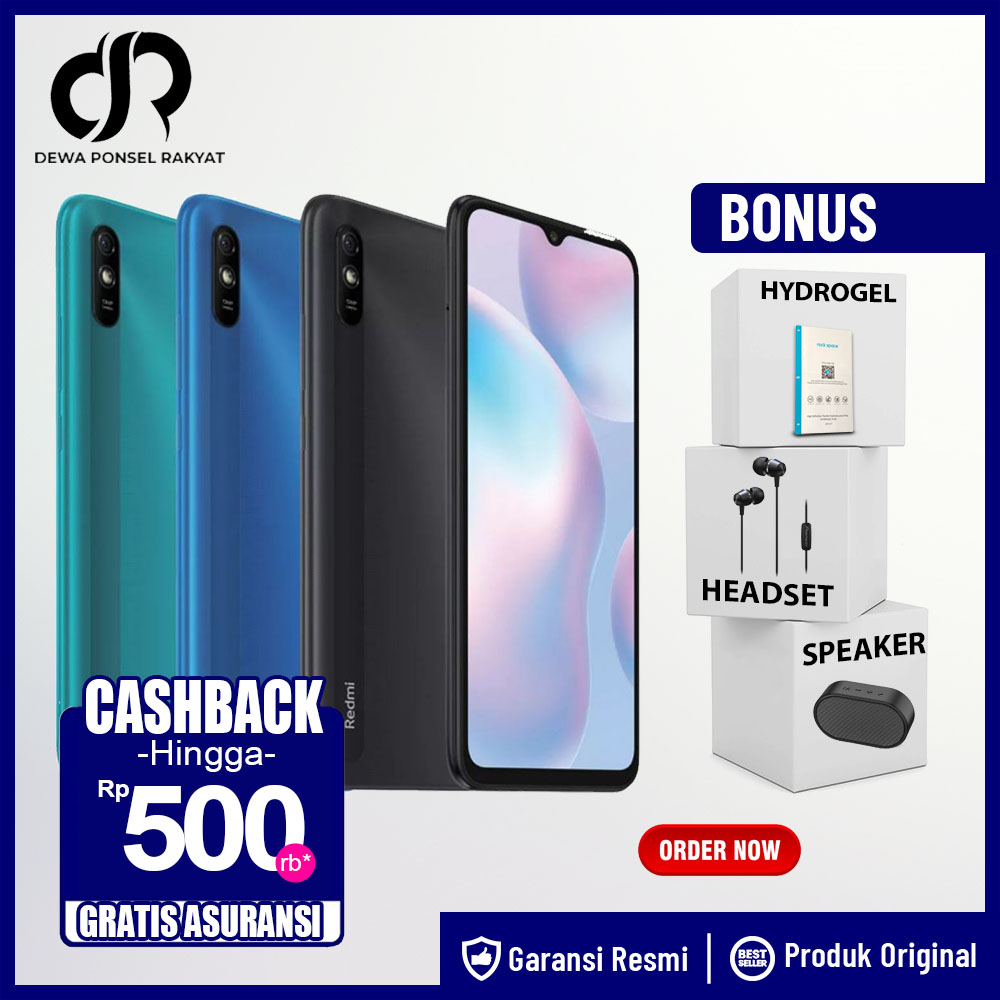 Xiaomi Redmi 9A 2/32GB / 32 GB Black Green Blue Garansi Resmi 1 Tahun