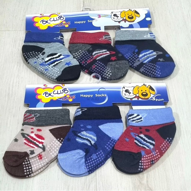 (3pc) Kaos kaki anak baby bayi BX CLUB newborn 0-6bulan // Kaos kaki baby anti slip // Kaos kaki bayi gambar unisex