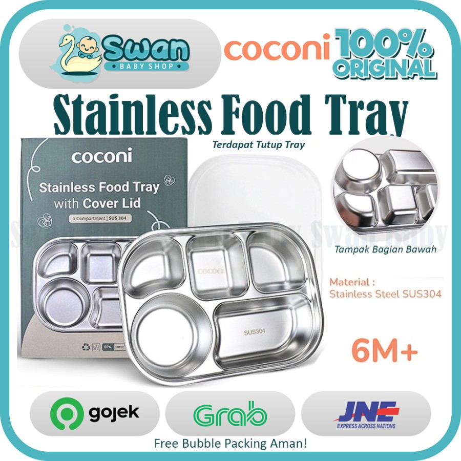 Coconi Premium Stainless Food Tray with Lid / Piring Makan Stainless