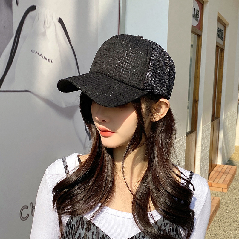 Topi Baseball Pria Wanita Dewasa Polos Sequin Trucker Hat Gaya Korea Fashion Casual Kekinian BSBS