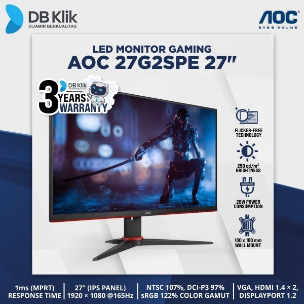 LED Monitor Gaming AOC 27G2SPE 27&quot; 165Hz FHD HDMI VGA DP - 27G2SPE/70