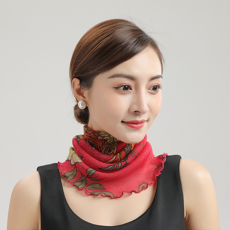 Leher Syal Wanita Pullover Bagian Tipis Tabir Surya Kerudung Baru Kecil Syal Sutra Syal Pelindung Leher Musim Gugur dan Musim Dingin Masker Wanita kasa Syal