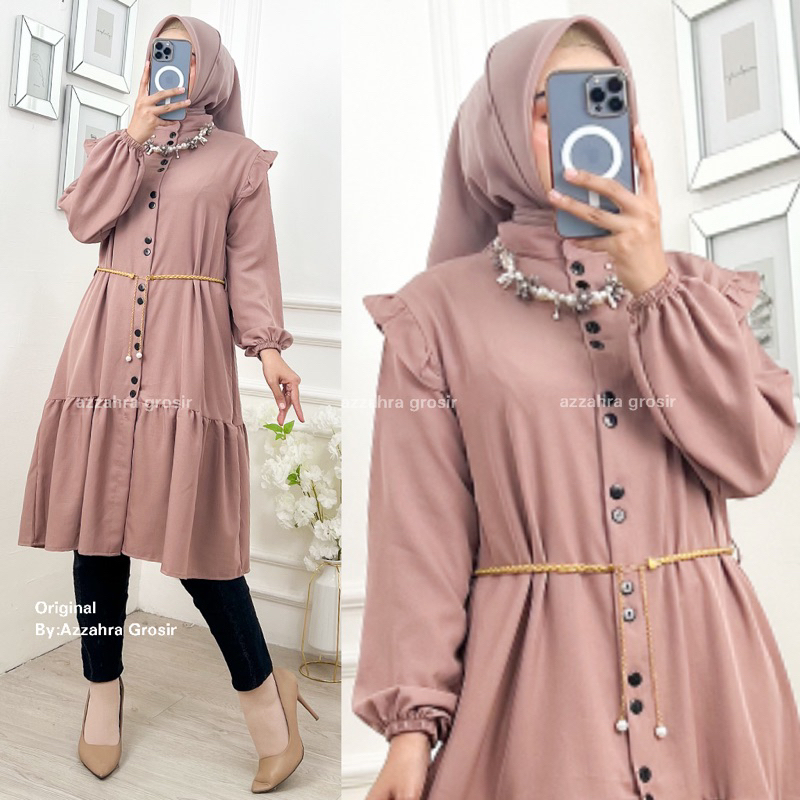 NAKITA TUNIK - LD100-110 Tunik Wanita Shakila Free Belt Kancing Aktif / R.14 - 263-6068