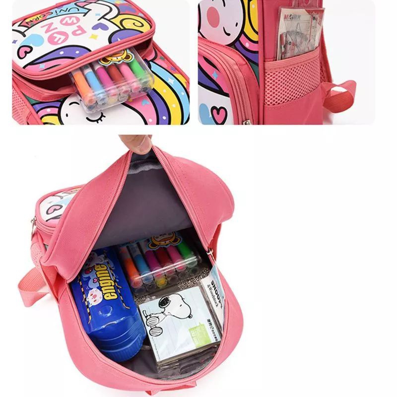 Tas Ransel Anak PAUD TK Motif Unicorn Poni Mobil Truck Truk Polisi Police Lucu Warna Cerah 2 Resleting