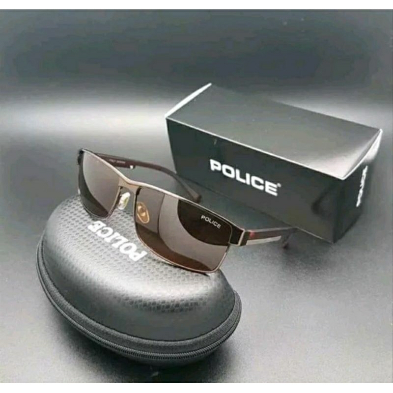 Kacamata Pria Police 24 Polarized UV 400 Hitam Cokelat