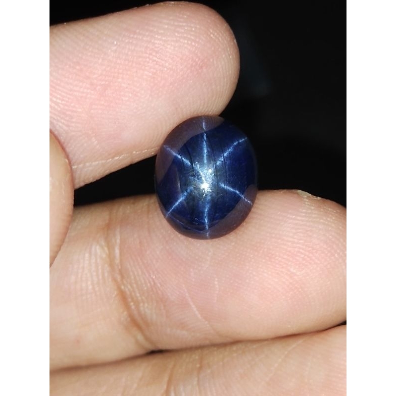 Natural Blue Star Sapphire 12x10x5 mm 7.3 Ct 6 Rays Bintang Oval Cabochon Mata Udang Asli