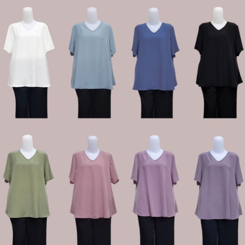 Baju Atasan Wanita Big Size Jumbo XL, XXL, 3L, 4L, 5L - Kerah V V-Neck Lengan Pendek