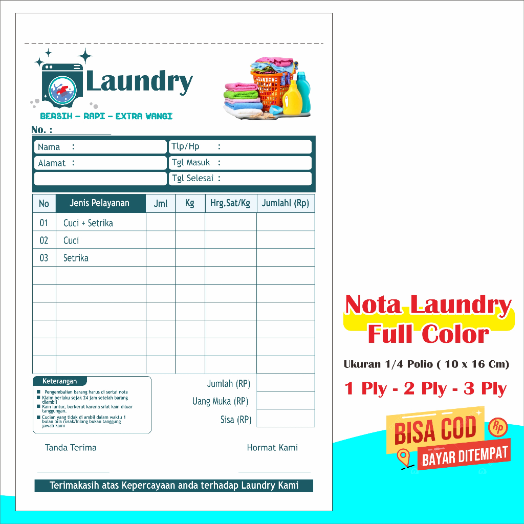 

Nota Laundry Full color nota laundry nota laundry 2 rangkap nota laundry 3 rangkap nota laundry 2ply