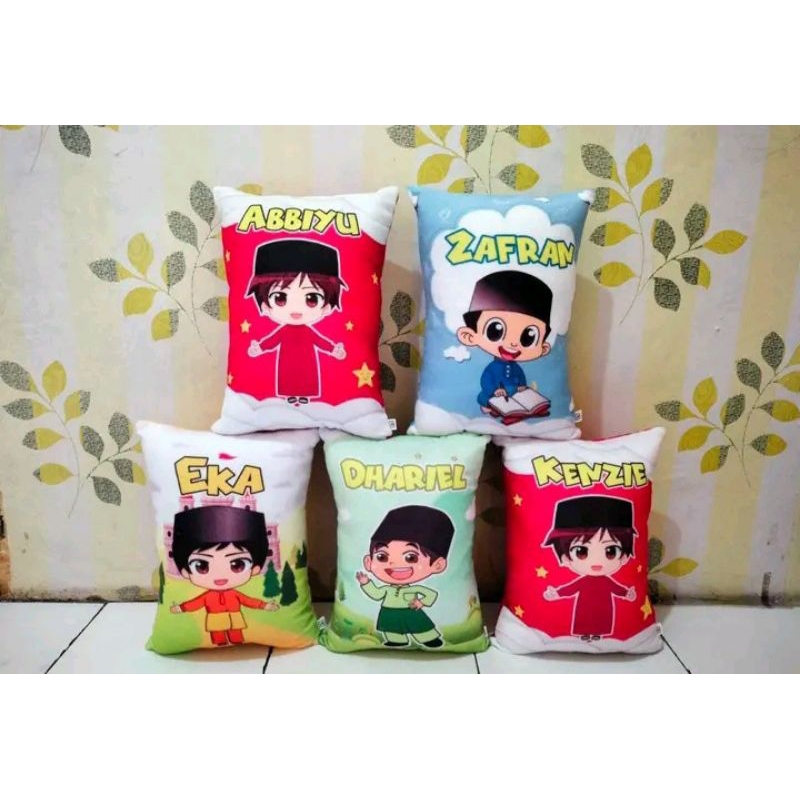 BANTAL KARAKTER ANAK SOLEH (FREE UKIR NAMA) / BANTAL KARAKTER IKHWAN / BANTAL ANAK SOLEH CUSTOM NAMA