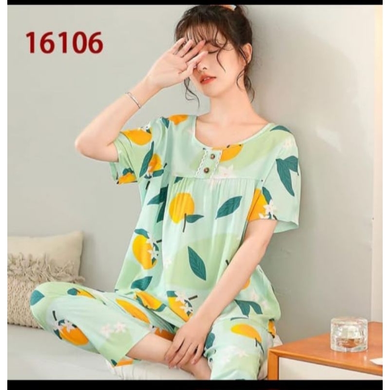 BAJU TIDUR WANITA RAYON IMPORT LENGAN PENDEK CELANA PANJANG IMPORT DAILY WEAR ONE SET MOTIF PIYAMA P