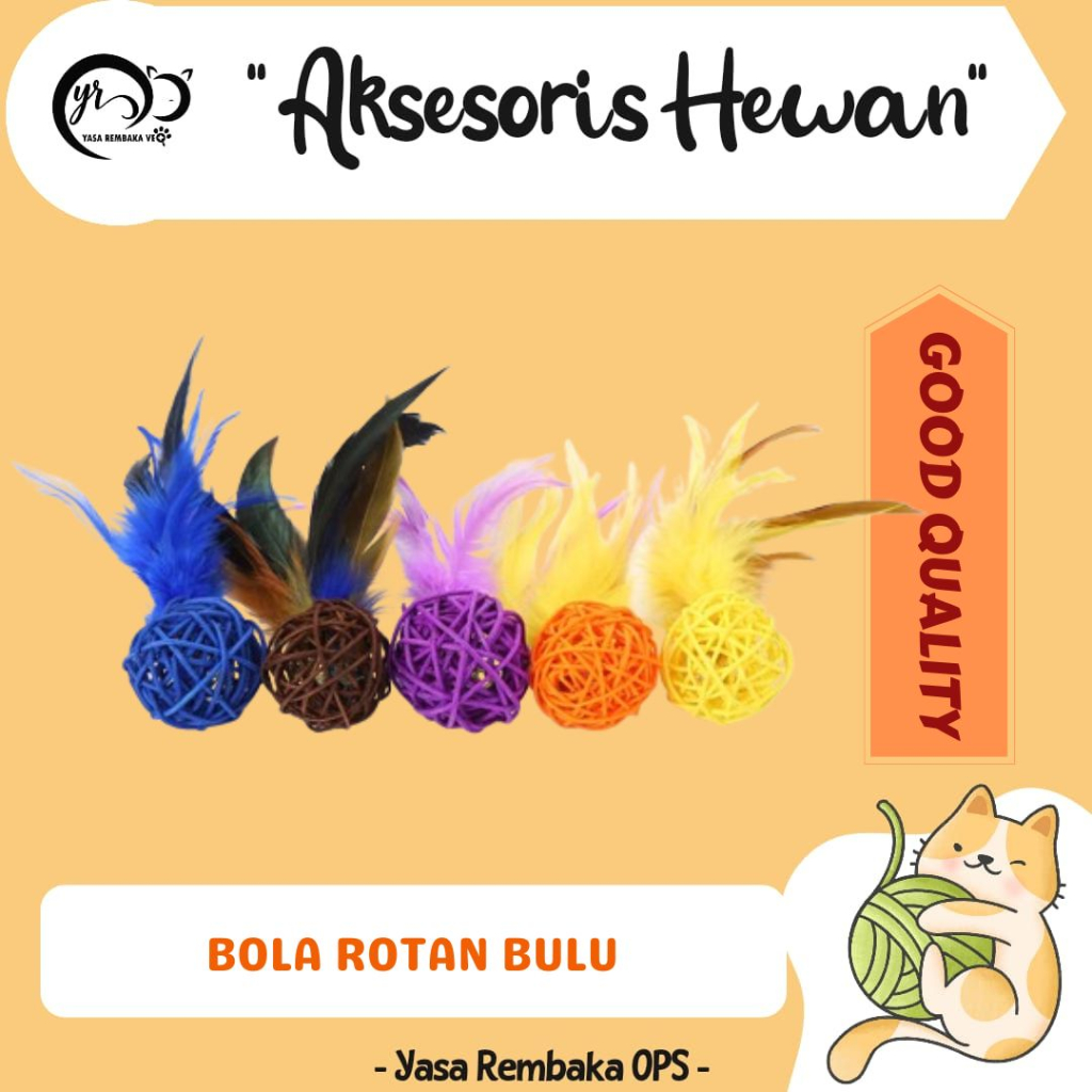 MAINAN BOLA ROTAN BULU - Mainan Kucing Bola Rotan Bulu