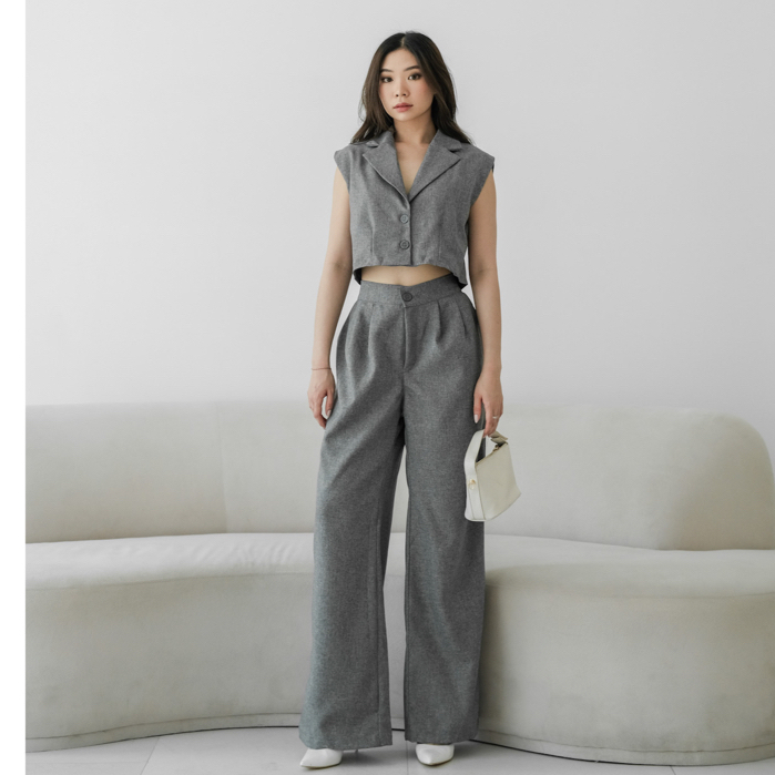 [Tavia] Duma Set / Setelan Wanita / Baju Setelan Wanita / Setelan Celana Wanita / Rompi / Vest Wanita / Blazer Set Wanit