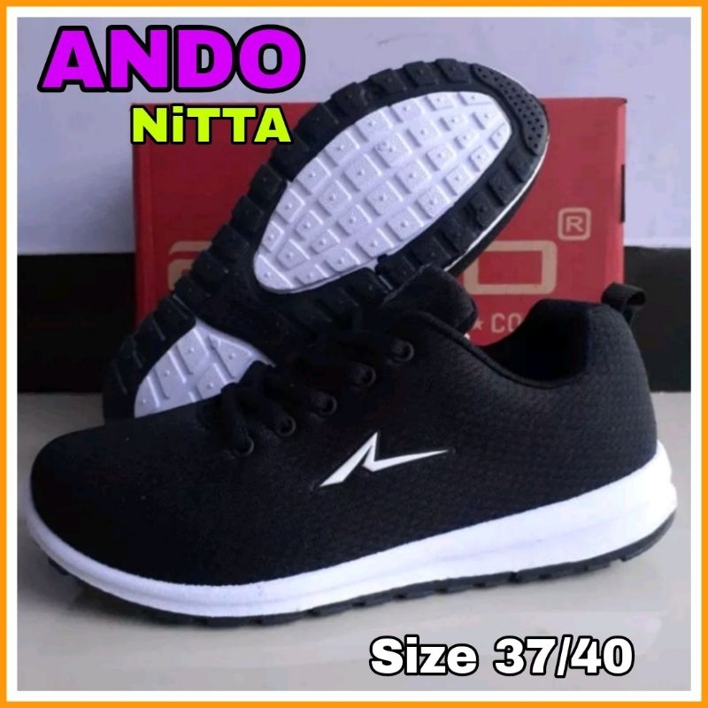 ANDO Sepatu Sekolah Kerja Wanita Cewek Tali Kekinian Hitam Putih Black White Size 37 sd 40 Berkualitas