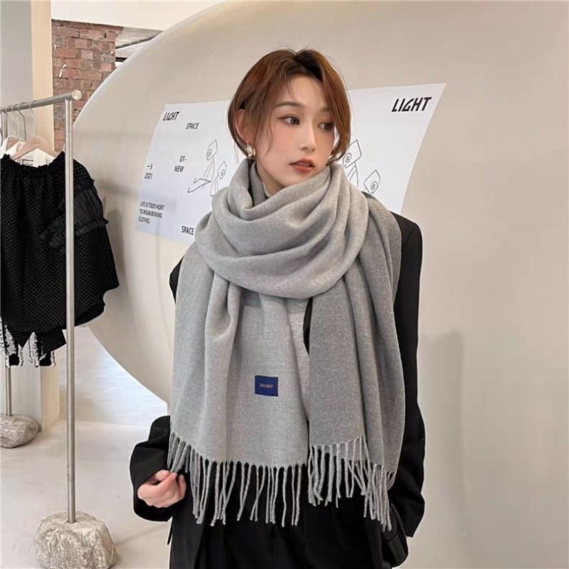 NEW Syal Cashmere Korea Warna Polos 2 sisi/double-sided two-color tassel shawl scarf