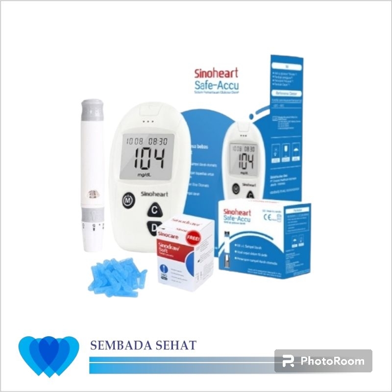 Alat Cek Gula Darah Sinocare Sinoheart Safe-Accu | Paket Lengkap Glucose Test Safe Accu