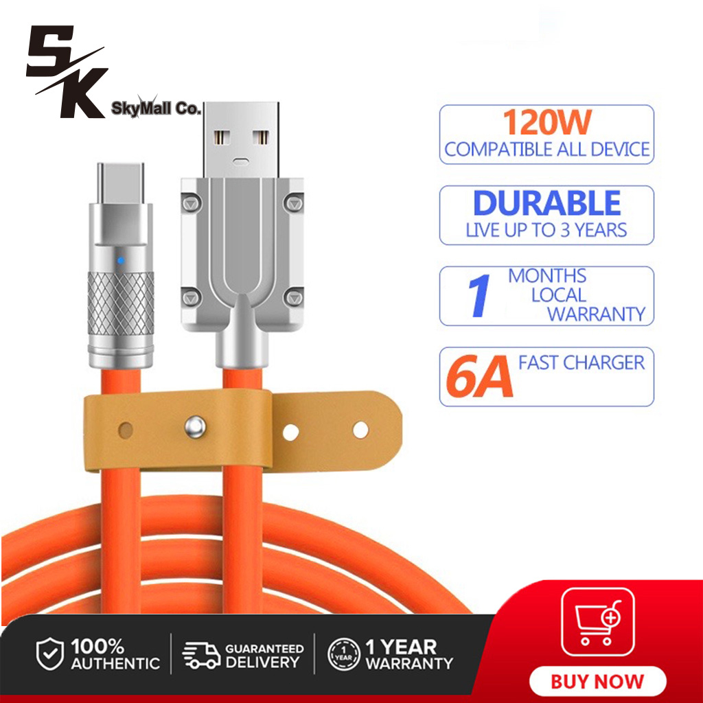 【CB025】SK 120W 6A Super Fast Charge Type C Micro IP Silikon Cair Pengisian Super Cepat/Kabel Data Micro USB Charger Untuk Android &amp; iPhone