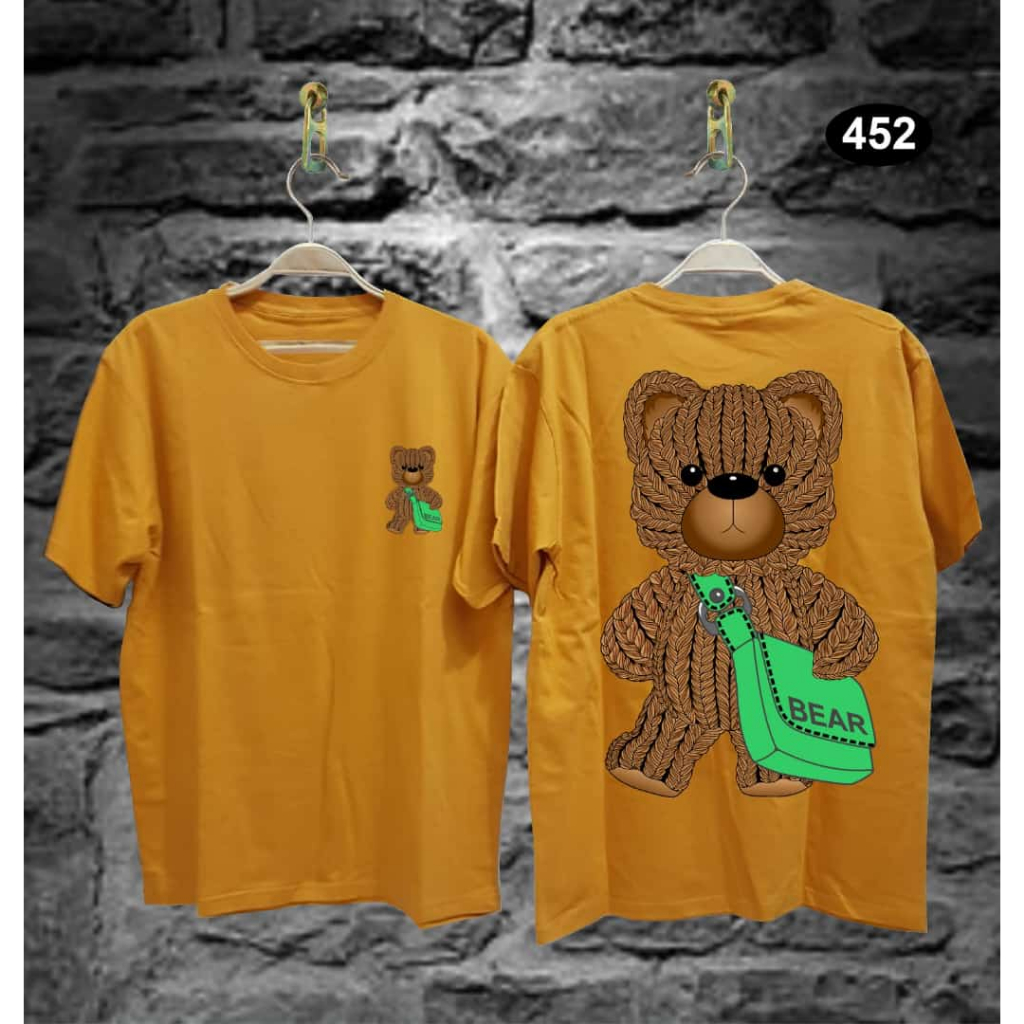 Kaos Tshirt Pria Terbaru Samurai Jepang Boneka Bear Tas Warna Putih Distro Lengan Pendek Motif Sablon Bergambar Keren