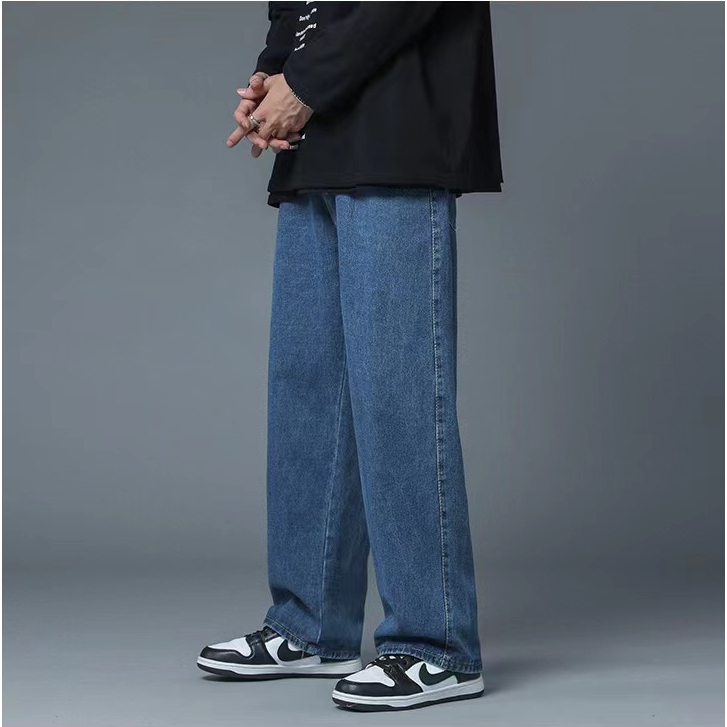 Celana jeans pria biru celana panjang jeans oversize baggy pants celana kulot korean style loose pants celana cowok highwaist jumbo celana anak laki laki