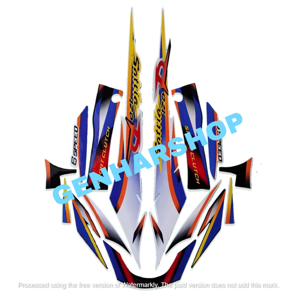 STIKER STRIPING LIS BODY MOTOR SATRIA R120 1999 2000 PUTIH HITAM STRIPING SATRIA HIU 1999 2TAK STAND