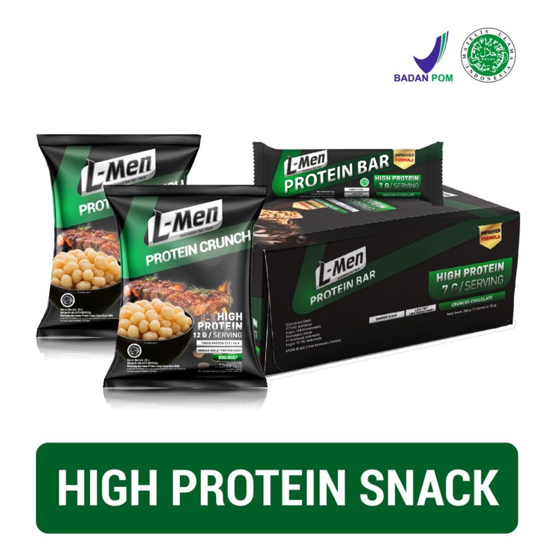 Paket Snack Fitness - L-Men Protein Bar Chocolate (12 Sachet) + L-Men Protein Crunch BBQ Beef (2 pcs