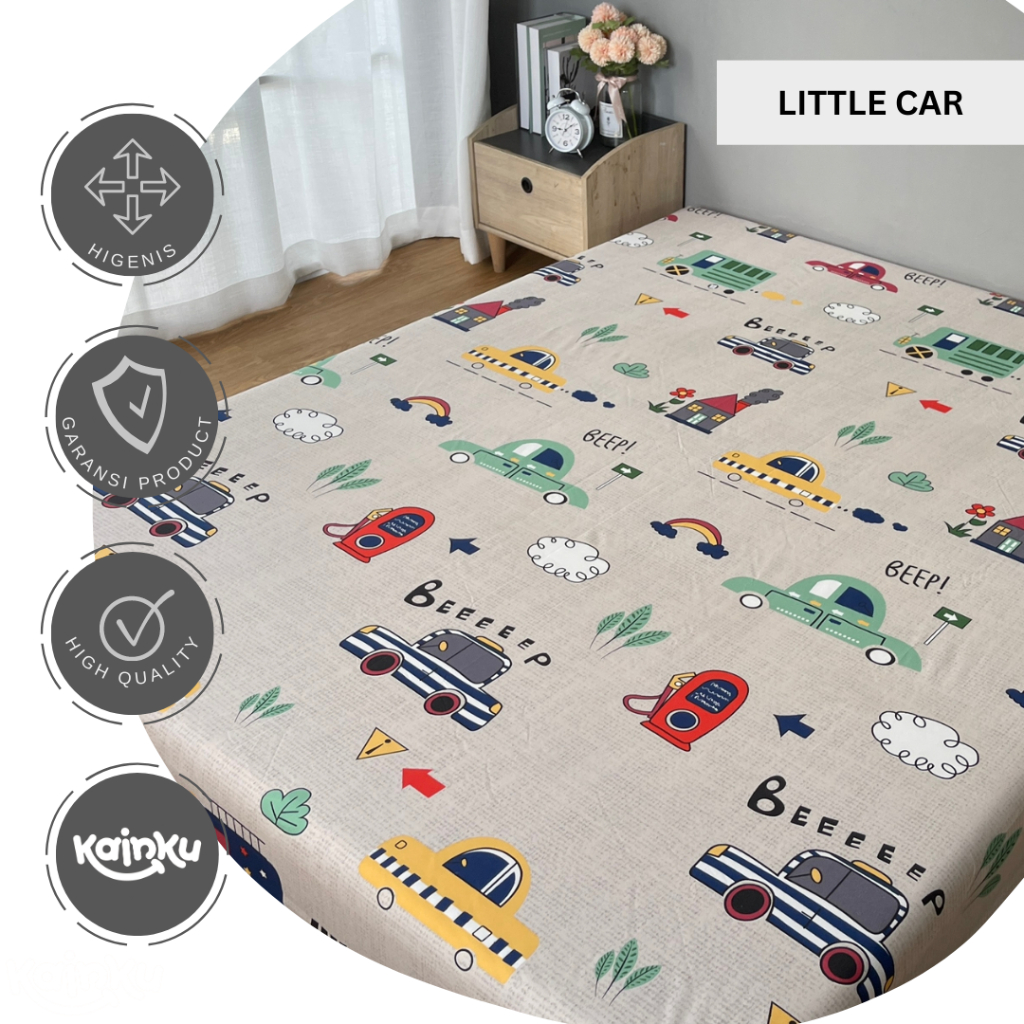 Sprei Waterproof Motif Little Cars Anti Ompol Anti Air ukuran 90 100 120 160 180x200 200 WP