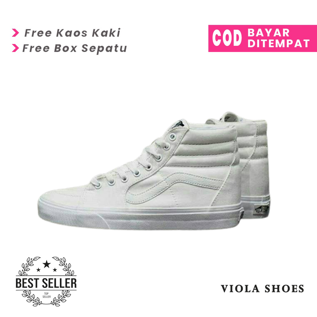 SNEAKERS PREMIUM SK8 HIGH FULL WHITE TINGGI SEPATU UNISEX MURAH [ BISA COD ]
