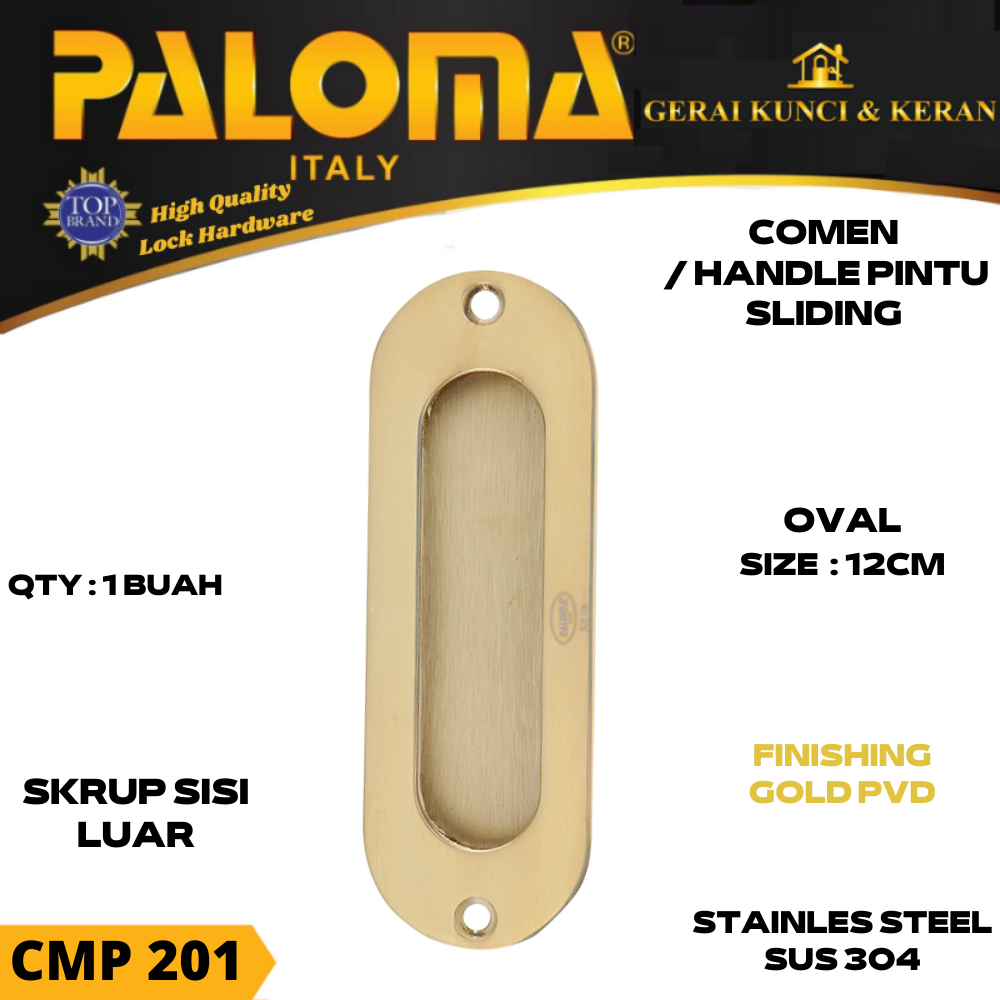 HANDLE PINTU SLIDING PALOMA CMP 201 OVAL 12 CM COMEN TANAM GESER GOLD