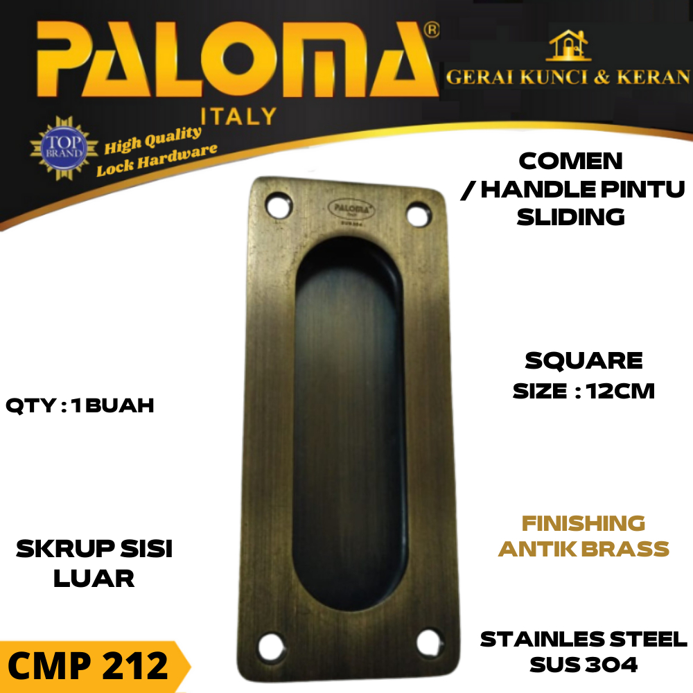 PALOMA CMP 212 COMEN SQ 12cm ANTIQ BRASS HANDLE PINTU SLIDING ANTIK