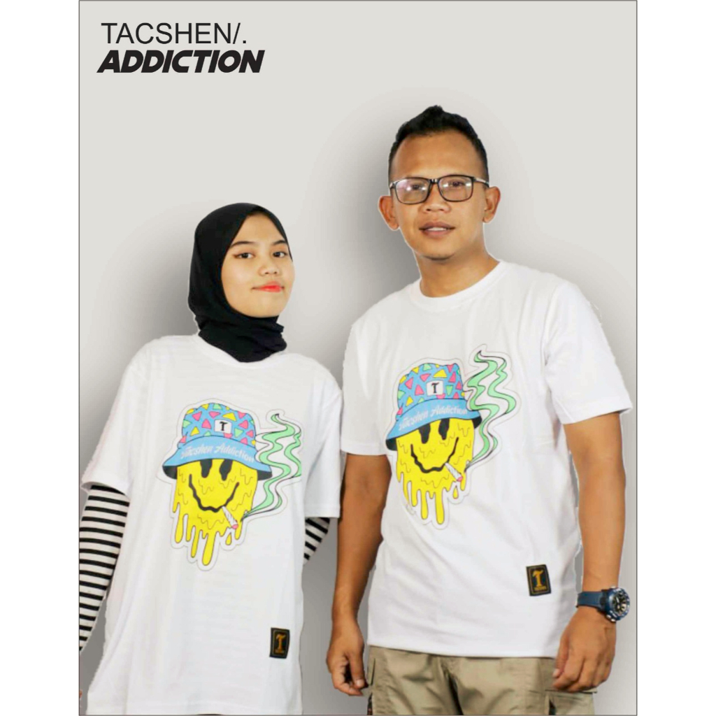 Kaos Pria Distro Lengan Pendek Tacshen Motif Addiction Bahan Catton Combad 30s Sablon Plastisol