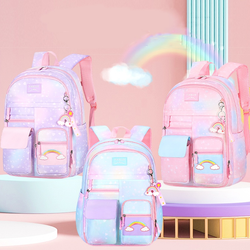 TAS SEKOLAH RANSEL ANAK UNTUK SD/SMP/SMA CEWEK PELANGI RAINBOW CANTIK LUCU WATERPROOF (TAHAN AIR)