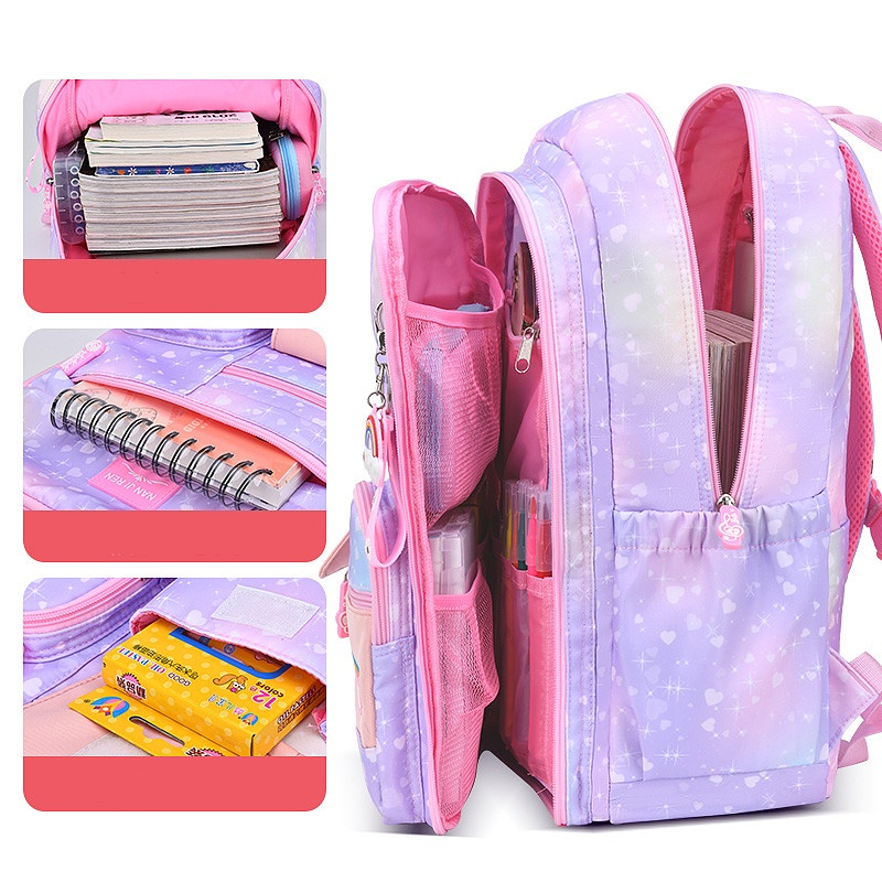RAINBOW NEW ALL IN POCKETS COLORFUL 18 INCH WATERPROOF EDITION - Tas Ransel Sekolah Anak Perempuan SD SMP Model Pelangi Kulkas Terbaru Impor