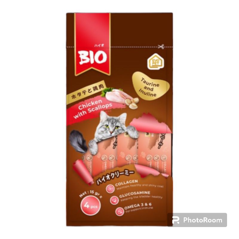 

( 1Box isi 12pcs ) Snack / Cemilan kucing Bio Liquid Tuna Chiken with Scallop