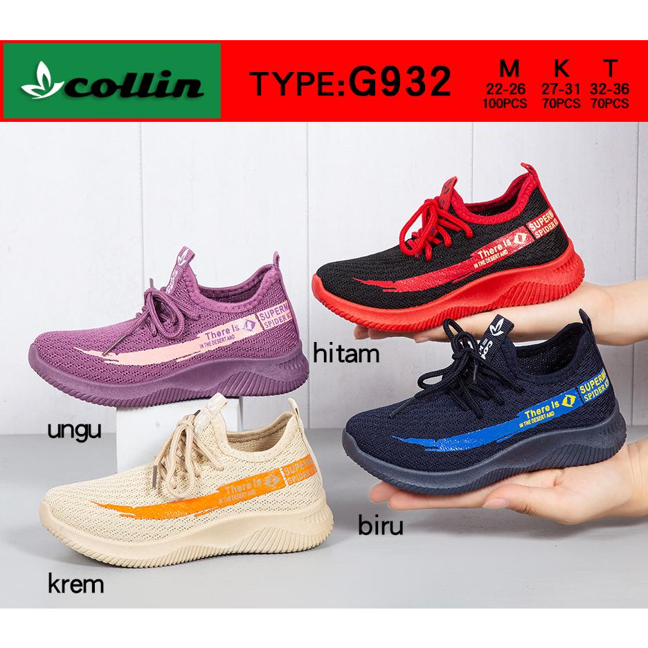 Sepatu Rajut anak collin 932-T size 27-36 - Sepatu slip on tali untuk anak merk collin TERABARU KEKINIAN NYAMAN DI PAKAI!!!