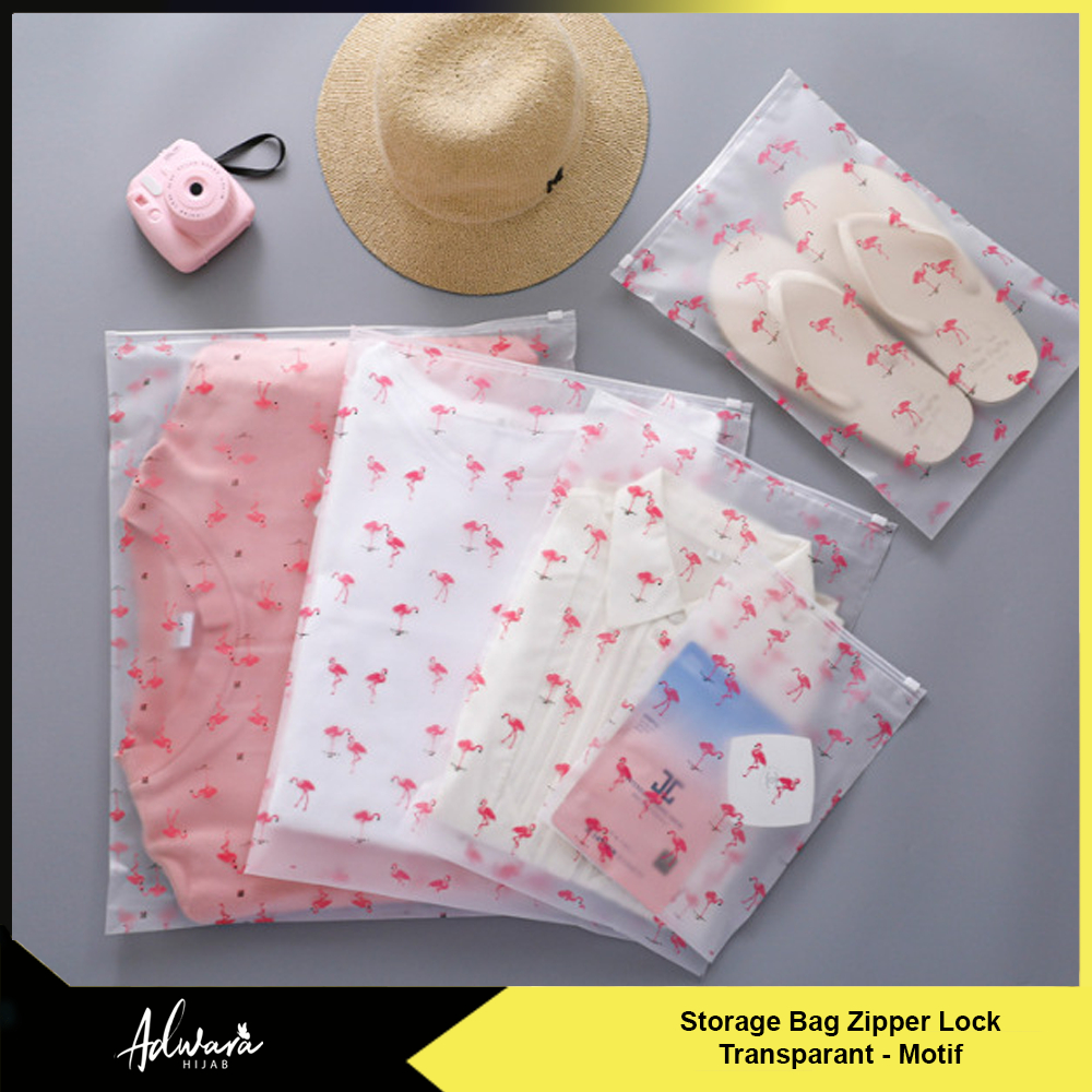 Zipper Lock Travel Storage Bag Motif / Tempat Penyimpanan Baju Serbaguna Berbagai Ukuran