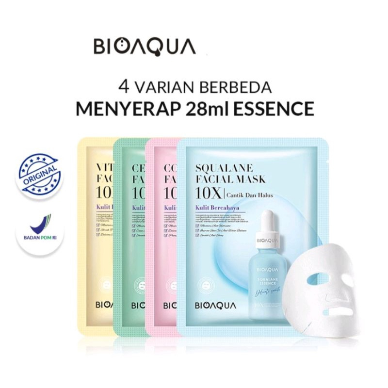 ⭐BAGUS⭐BIOAQUA Essence Mask 10X The Effect Whitening / Anti-Aging / Repair / Moisturizing Sheet Mask Wajah 28ml