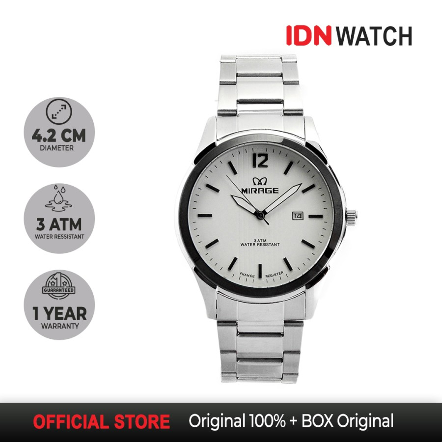 Jam Tangan Mirage Pria Original Analog Tahan Air Garansi Resmi Mirage Silver Anti Karat Fashion 7570