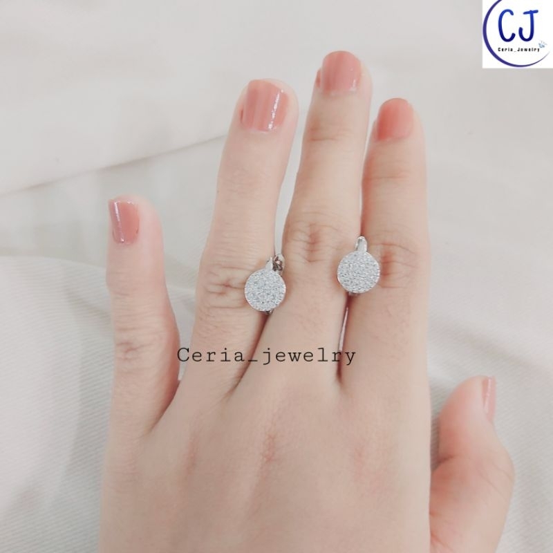 Anting Perak Asli Silver 925 Lapis Emas Putih Model Jepit Bulat - Anting Wanita Anti Karat