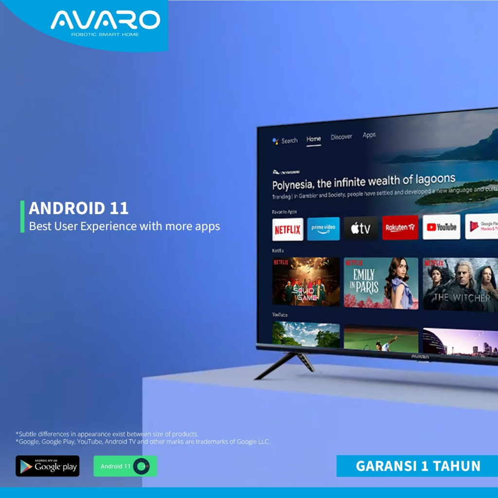 Avaro smart TV 43&quot; FHD android 11 garansi resemi