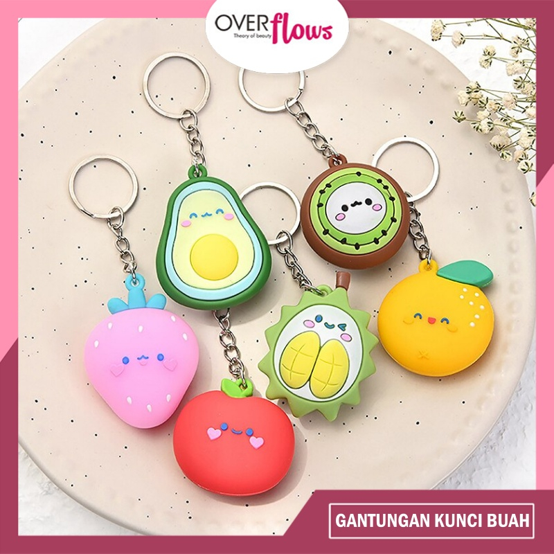 OVERFLOWS.ID   GANTUNGAN KUNCI BUAH ALPUKAT STRAWBERRY AVOCADO KIWI APEL APPLE DURIAN LUCU FRUIT KEYCHAIN