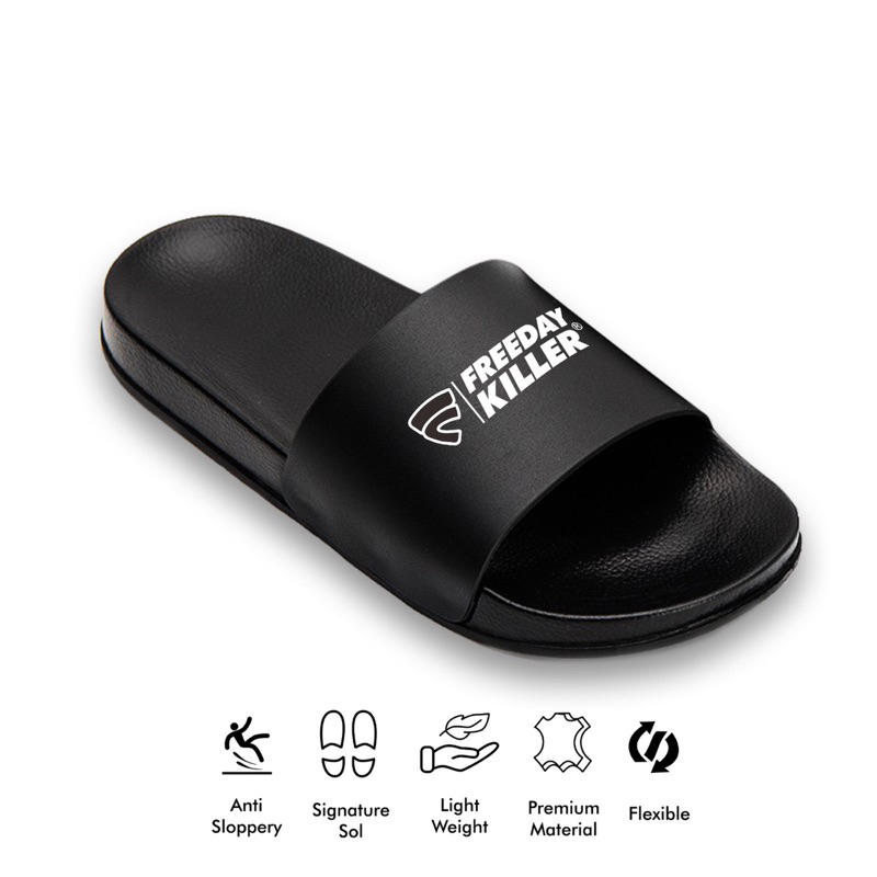 Sandal Pria Kekinian Freeday Killer Sandal Wanita Unisex Slide Hitam Motif Karakter Slide Terbaru Anti Jebol Upper Lock System Slip On