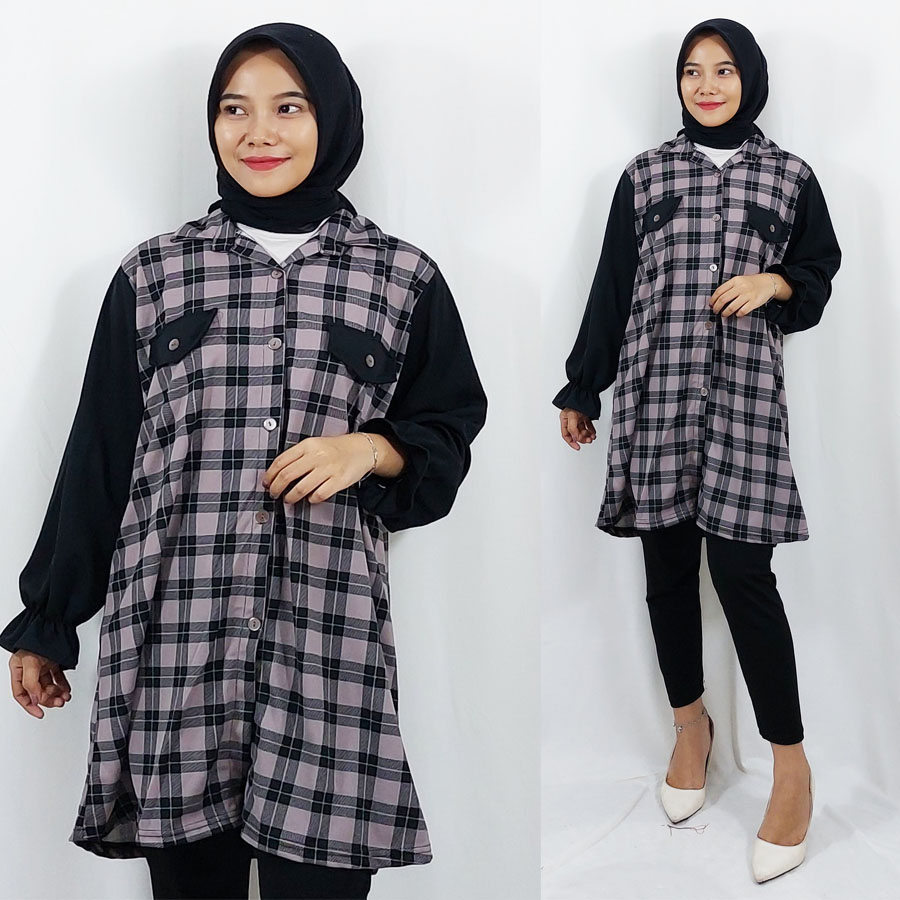 CARLINA TUNIK KOTAK PUTRI DRESS KEMEJA TARTAN FLANEL WANITA FASHION