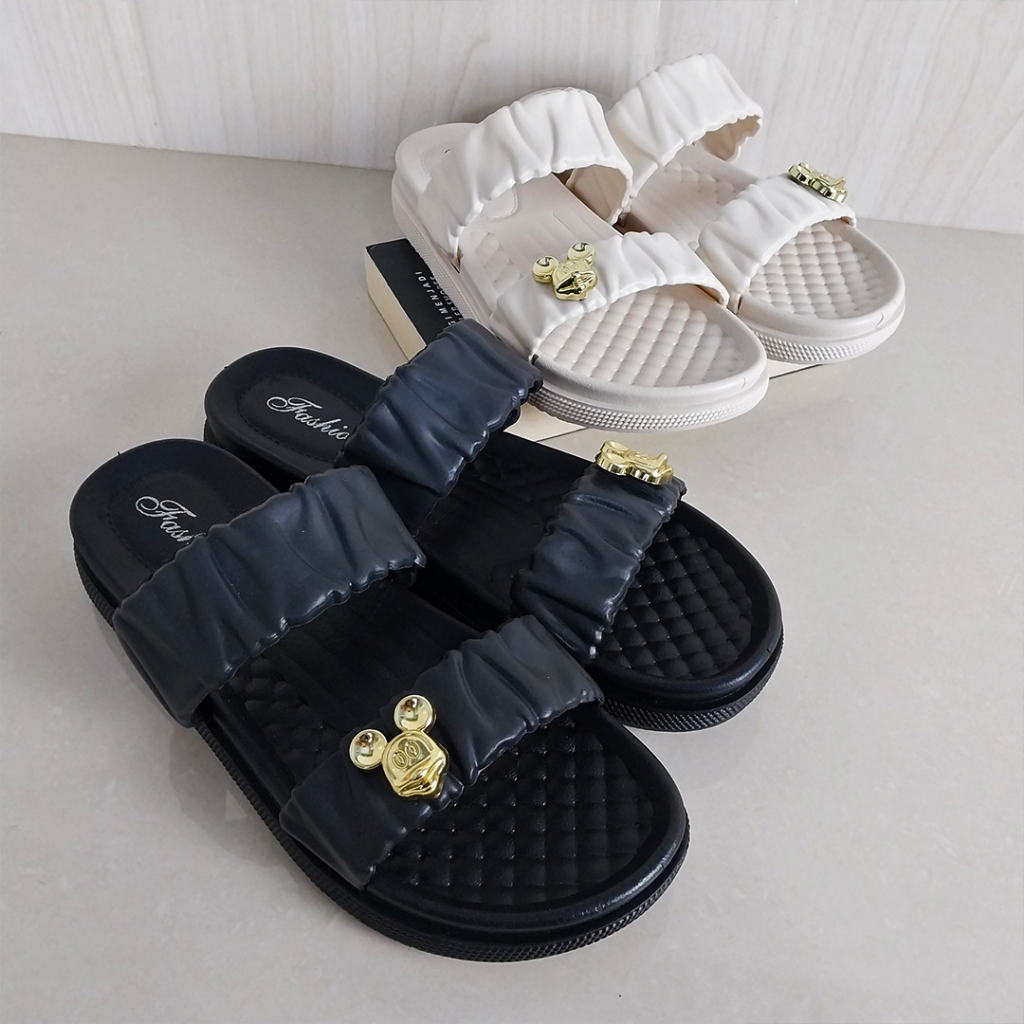 Sandal Slop Jelly Karet Wanita Slip On Motif Fashion Korea Style PVC Empuk Rumahan Kekinian Cewek Azgalery SPT-49